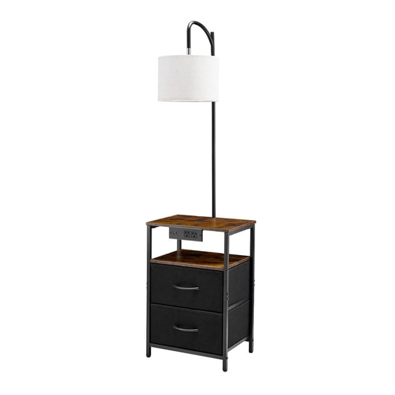 floor lamp with table, 2-tier end table with drawers and charging port, modern bedside lamp for living room