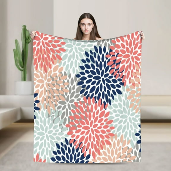 floral bloom print coralThe Full Collection of Flannel Blanket Lightweight Cozy Bed Blankets Soft Throw Blanket Fit Couch Sofa 40x50in