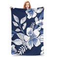 floral pattern with flowers on dark blue background blanket, soft