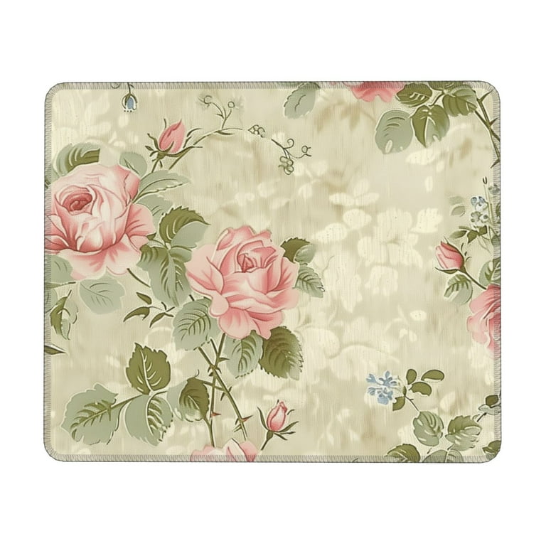 floral wallpaper with pink roses and blue flowers Square mouse pad 