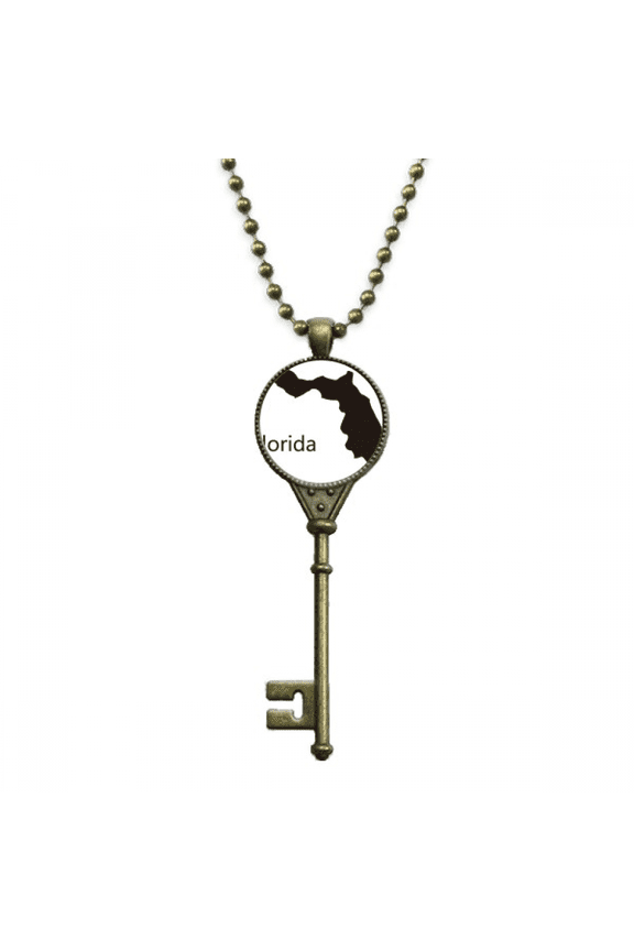 florida ameusa map outline key necklace pendant tray embellished chain