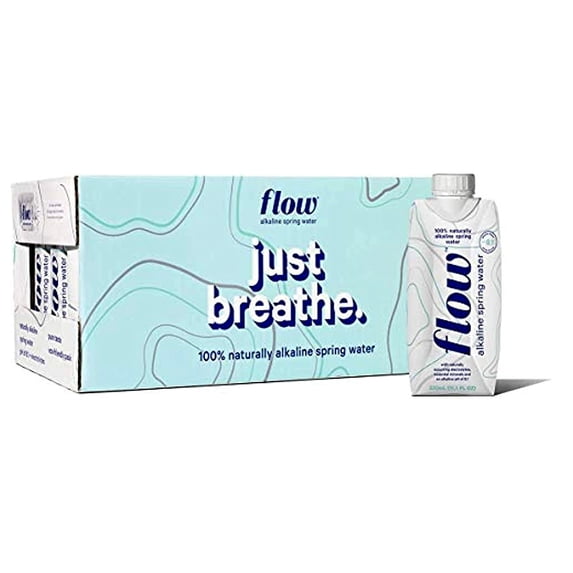 flow alkaline spring water, organic plain, 100% natural alkaline water ph 8.1, electrolytes + essential minerals, eco-friendly pack, 100% recyclable, bpa-free, non-gmo, pack of 12 x 500ml