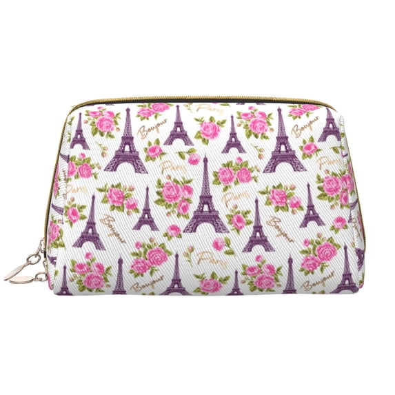 flower Tower rose Makeup Bag, Large Capacity Travel Cosmetic Bag for Women Girls- Travel Toiletry Bag Leather Portable Waterproof Makeup Case Organizer with Handle