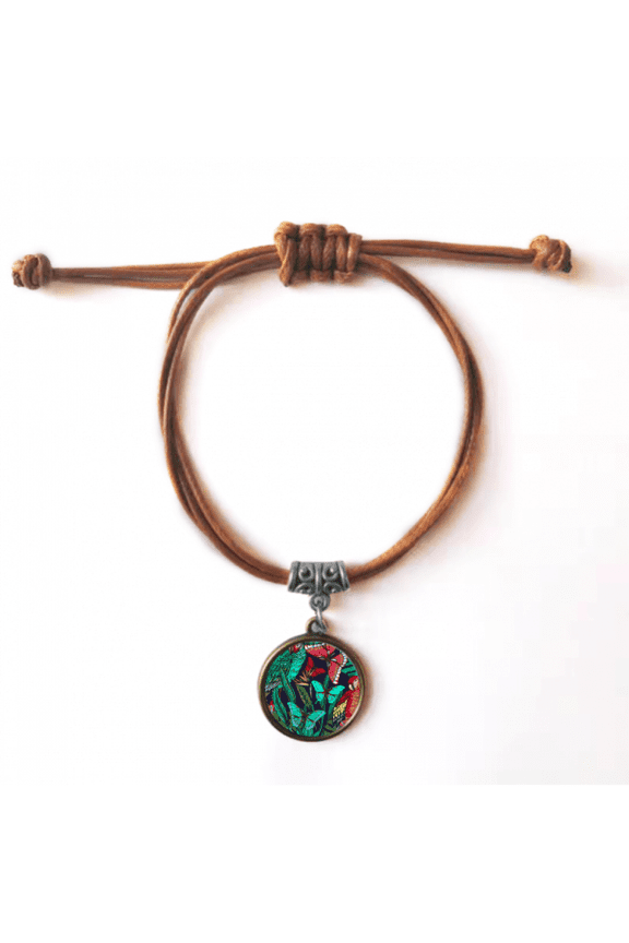 flower bird bracelet leather hide wristband brown jewelry