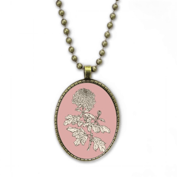 flower black white chrysanthemum necklace vintage chain bead pendant jewelry collection