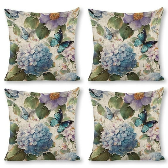 flower butterfly Linen toss pillowcase decoration pillowcase gifting preferred 18x18 inch cushion cover 4 sets sofa pillowcase sofa bedroom living room car