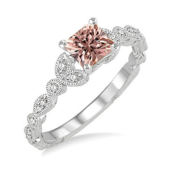 flower design 1.50 Carat Princess cut Morganite & Diamond Engagement Ring in 14k White Gold morganite & diamond engagement ring