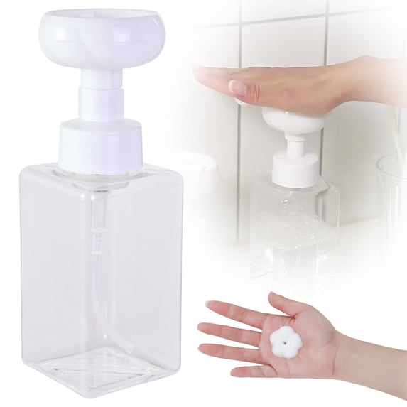 flower foam dispenser bottle, foaming soap pump bottle, transparent hand soap container, reusable plastic shampoo bottle, kids bathroom soap dispenser, refillable bath wash bottle