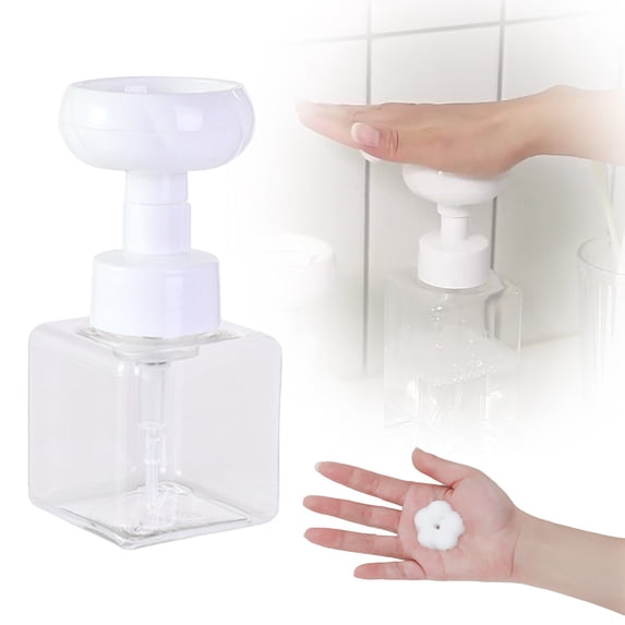 flower foam dispenser bottle, foaming soap pump bottle, transparent hand soap container, reusable plastic shampoo bottle, kids bathroom soap dispenser, refillable bath wash bottle