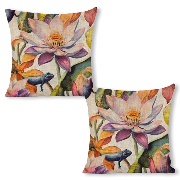 flower lizard painting Linen toss pillowcase decoration pillowcase gifting preferred 18x18 inch cushion cover 2 sets sofa pillowcase sofa bedroom living room car