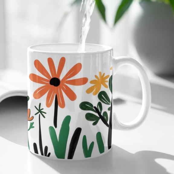 flower mug, flower pattern, illustration flower mug, minimalist mug, spring mug, botanil mug, floral coffee mug, boho mug, nature mug, nature gift.