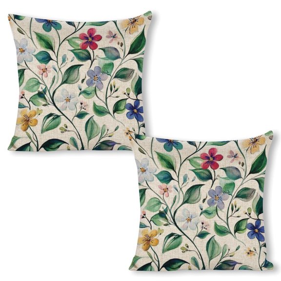 flower pattern green leaves Linen toss pillowcase decoration pillowcase gifting preferred 20x20 inch cushion cover 2 sets sofa pillowcase sofa bedroom living room car