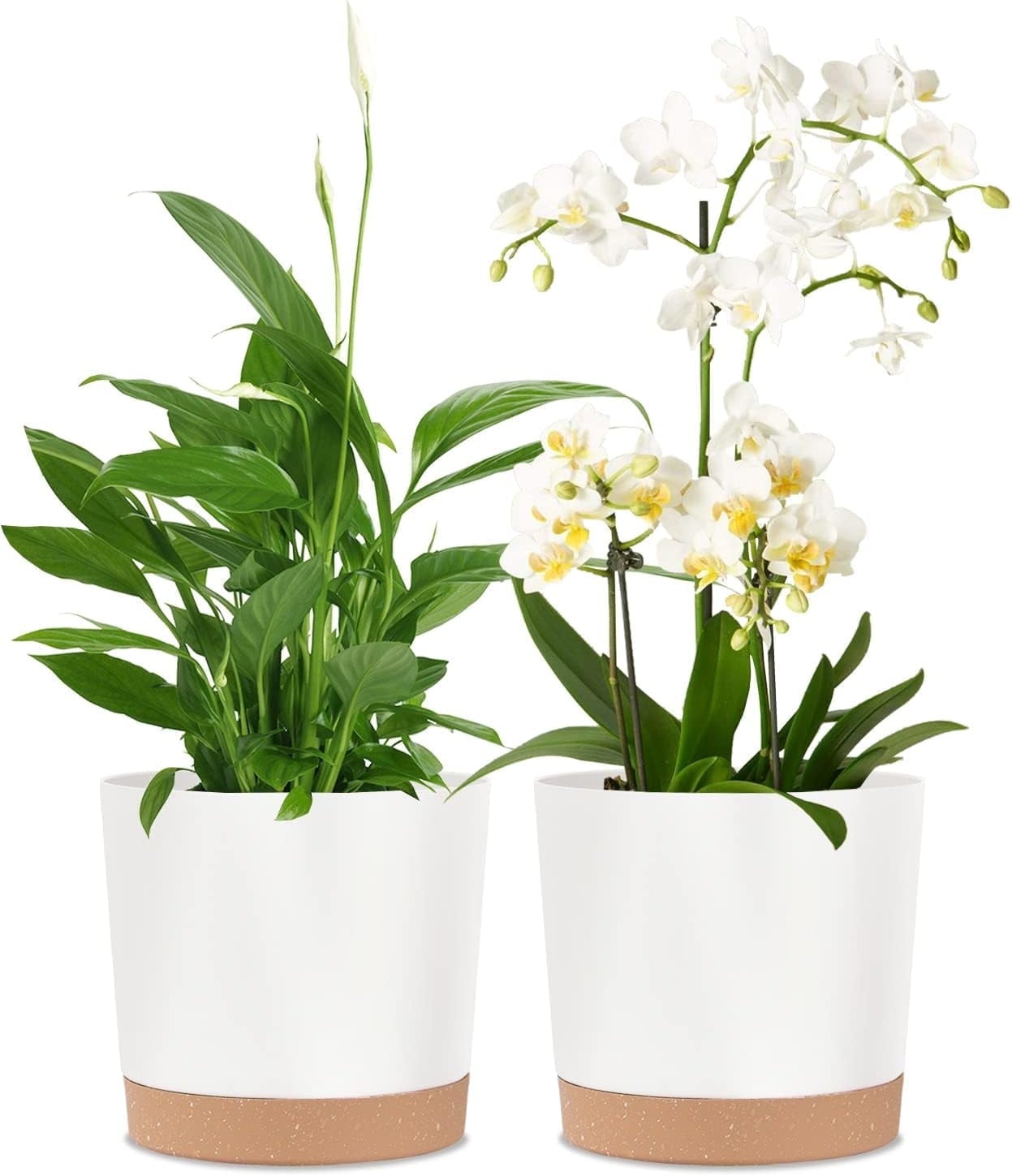 8 Inch  Planters for Indoor Plants, Plastic Flower Pots Plant Pots Indoor with Drainage Saucer for Garden Home Plant, White 8”