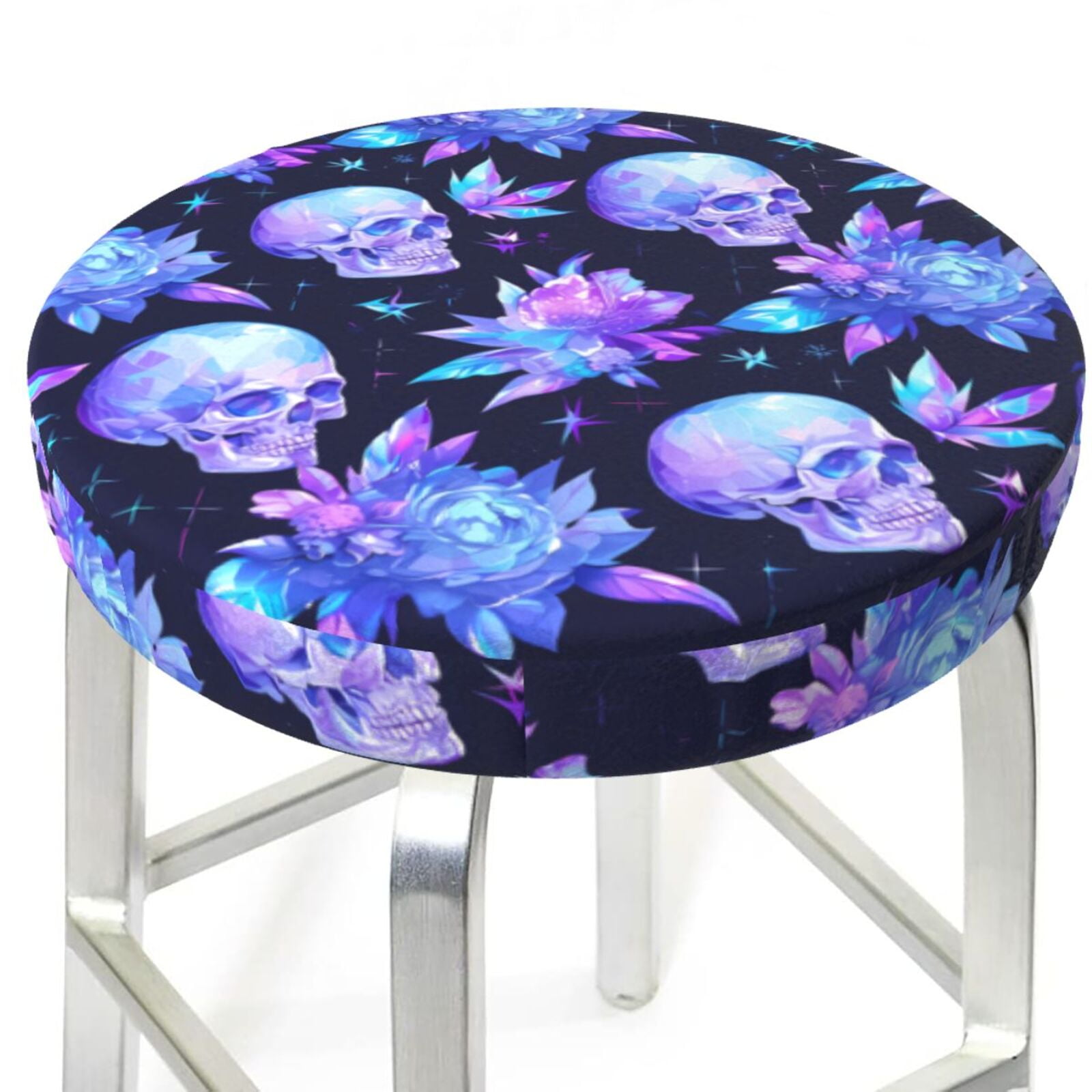 flower starry sky Skull Bar Stool Covers - Stretch Round Seat Covers ...