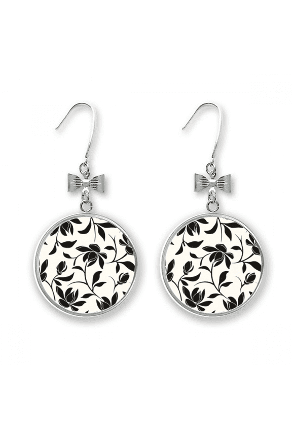 flower vine drawing art bow earrings drop stud pierced hook