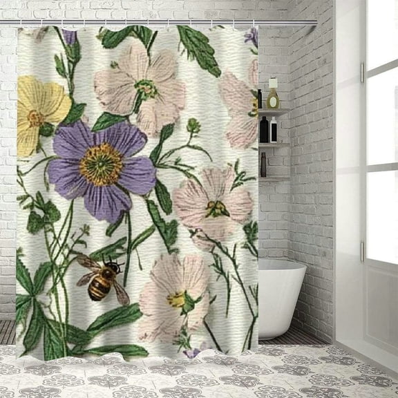 flowers bee Shower Curtain Set Bathroom Shower Curtain Set  with Hooks