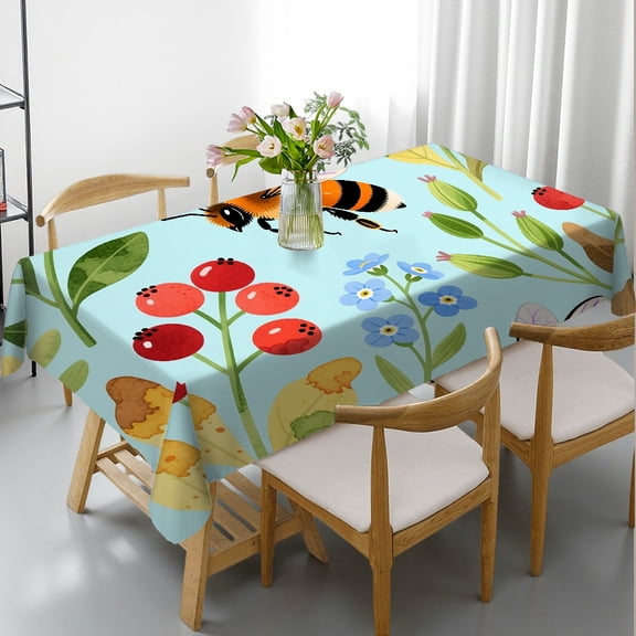 flowers and bees Rectangular Tablecloth, Holiday Party Tablecloth - Kitchen Accessories Tablecloths rectangle tables large size, Cafe, dinner,picnic, party
