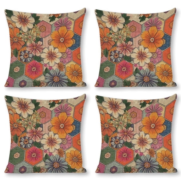 flowers geometric Linen toss pillowcase decoration pillowcase gifting preferred 18x18 inch cushion cover 4 sets sofa pillowcase sofa bedroom living room car