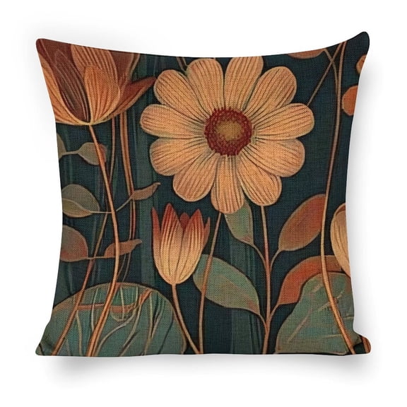 flowers leaves art deco Linen toss pillowcase decoration pillowcase gifting preferred 18x18 inch cushion cover sofa pillowcase sofa bedroom living room car