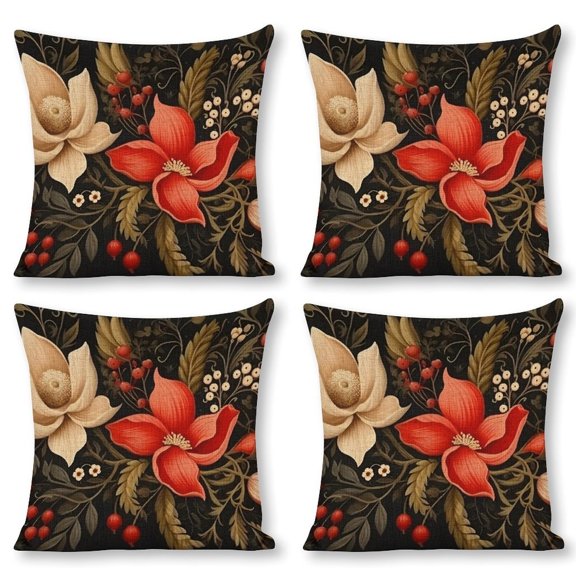 flowers leaves berries Linen toss pillowcase decoration pillowcase gifting preferred 20x20 inch cushion cover 4 sets sofa pillowcase sofa bedroom living room car