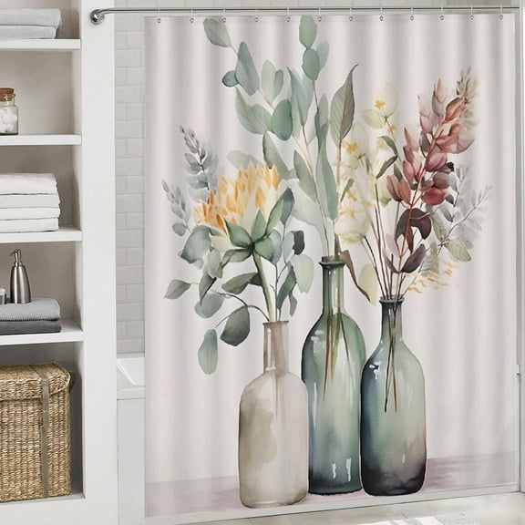 flowers printed waterproof shower curtain waterproof shower curtain  Cloth Fabric Bathroom Decor Set with Hooks