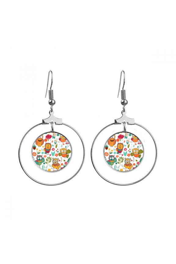 flowers s owls hand painting drawing earrings dangle hoop jewelry drop circle