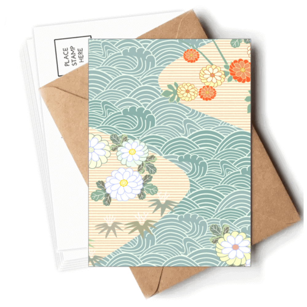 flowers  waves pattern japan Postcards Envelopes Blank Note Cards Mailing