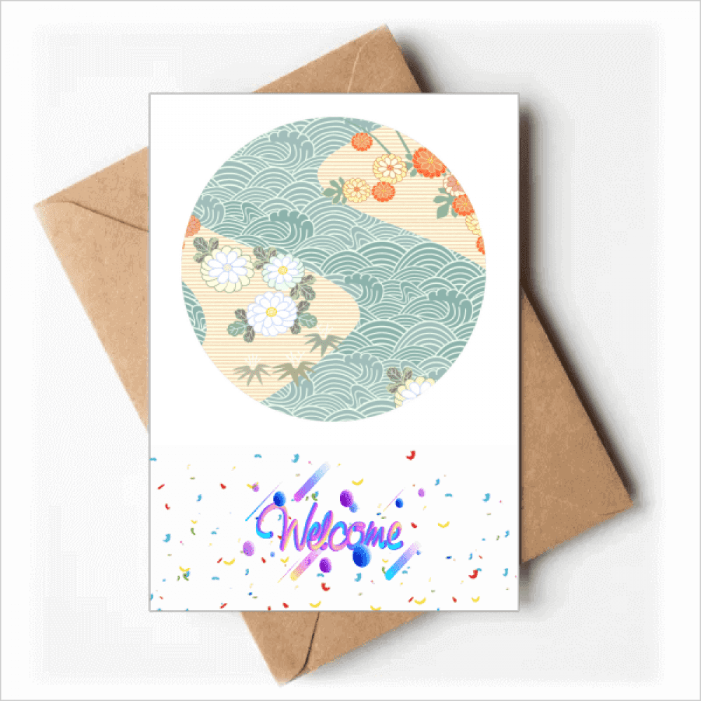 flowers waves pattern japan Welcome Back Greeting Cards Envelopes Blank