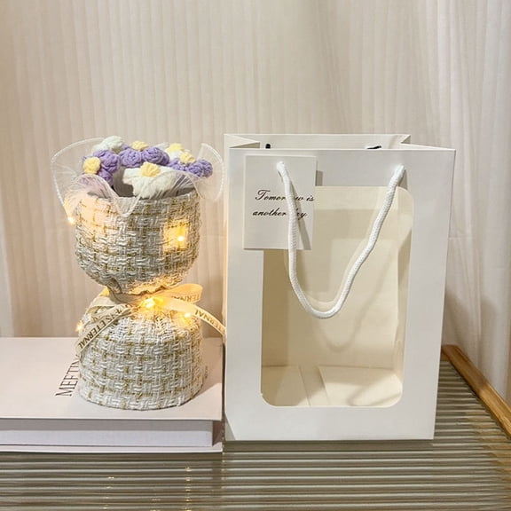 flowers2 Knitted 7 Puff Flower Bouquet Small Luxe Style Handmade Yarn Flower Arrangement for Birthday Day Decoration and Home