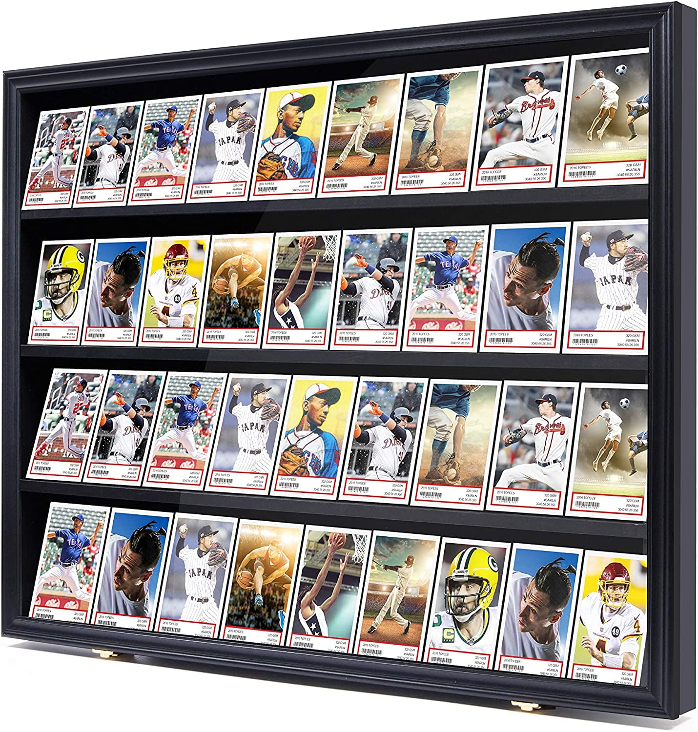 2er Set Baseball Card Display Case – Vitrine Für 36 Gradierte Karten, Mit UV-Schutz, Verriegelbar, Aus Holz, 79 X 62 X 5,5 Cm, Samthintergrund, Für Sammelkarten