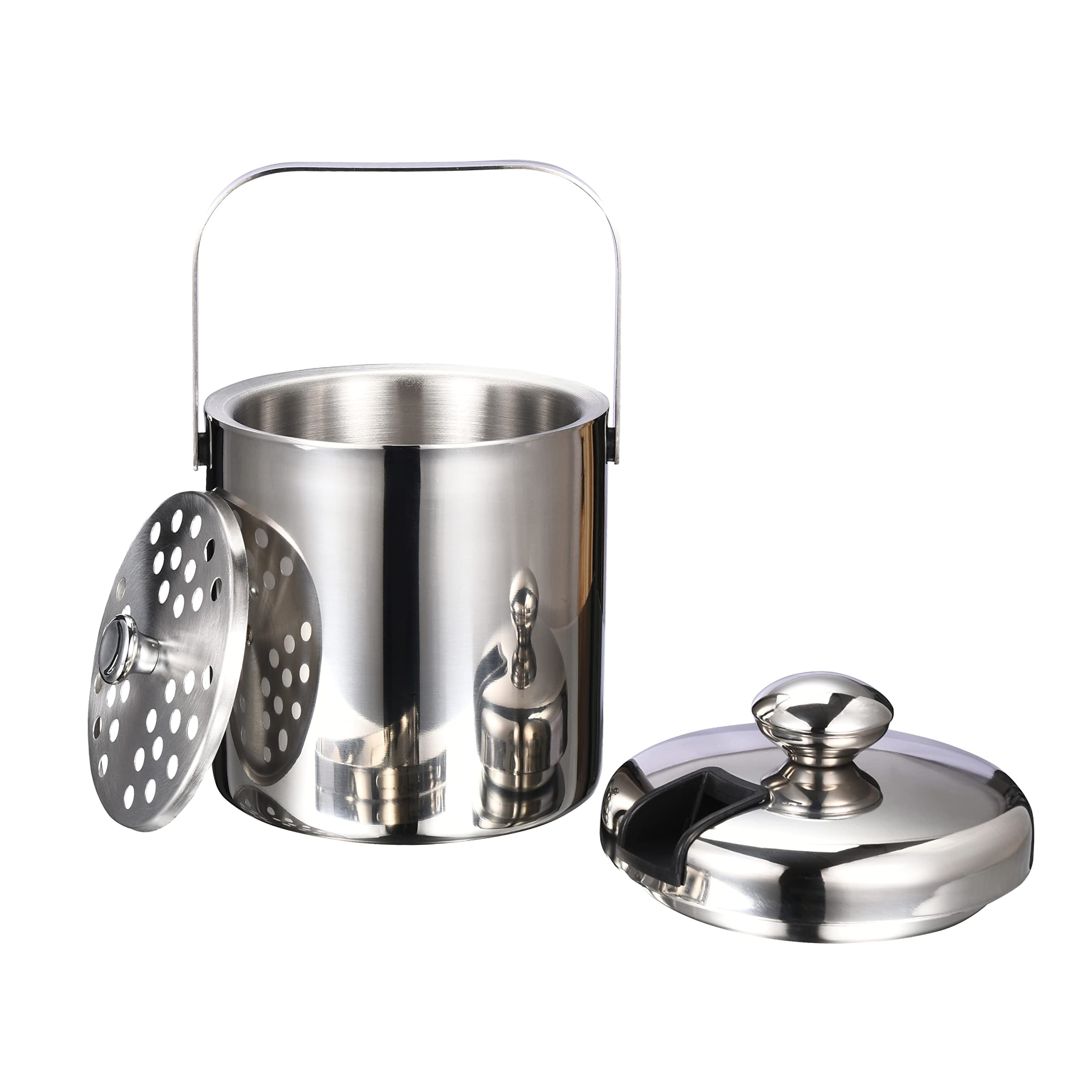 flybold Stainless Steel Insulated Ice Bucket with Scoop & Stand