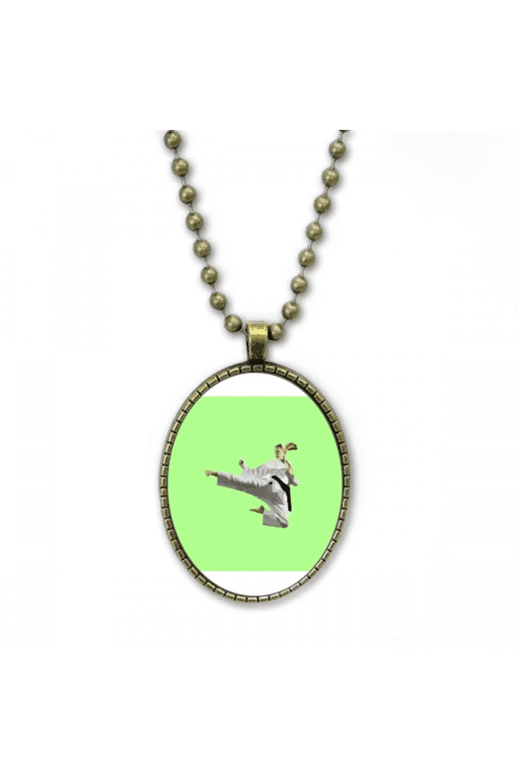 flying kick martial arts practice necklace vintage chain bead pendant jewelry collection