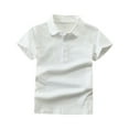thumbnail image 1 of flyskyup Boys Cotton T-Shirts Unisex Turndown Collar Short Sleeve Button Tee Tops Solid Color Summer Comfort School Uniform, 1 of 4