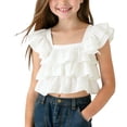 thumbnail image 1 of flyskyup Crop Tops for Girls Square Neck Short Flutter Sleeve Tiered Ruffle Cute T-Shirts Summer Beach Vacation Comfy Tees, 1 of 5