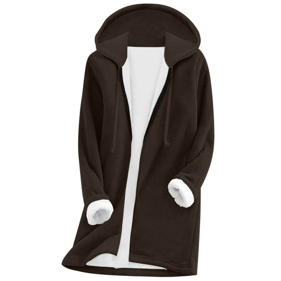 flyskyup Fleece Lined Jackets for Women Full Zip Warm Hooded Coats Winter Outerwear with Pockets