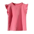 thumbnail image 1 of flyskyup Girls Cotton T-Shirt Crew Neck Flutter Sleeve Stretch Loose Cute Tee Tops Solid Color Summer Pullover Basic Blouses, 1 of 3