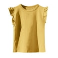 thumbnail image 1 of flyskyup Girls Cotton T-Shirt Crew Neck Flutter Sleeve Stretch Loose Cute Tee Tops Solid Color Summer Pullover Basic Blouses, 1 of 3