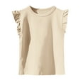 thumbnail image 1 of flyskyup Girls Cotton T-Shirt Crew Neck Flutter Sleeve Stretch Loose Cute Tee Tops Solid Color Summer Pullover Basic Blouses, 1 of 4