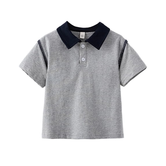 flyskyup Kids Cotton Shirts Lapel Short Sleeve Button Color Block School Uniform Breathable Summer Trendy Pullover Blouses