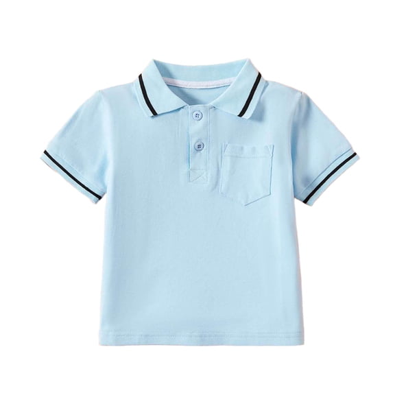 flyskyup Kids Cotton Striped Shirts Turndown Short Sleeve Button Loose School Uniform Summer Comfy Blouses with Chest Pocket