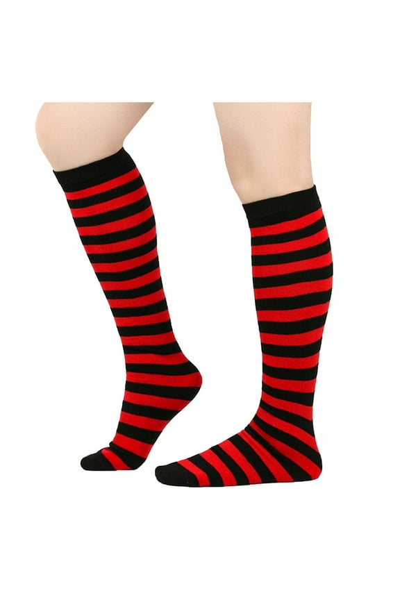 Knee High Socks Women Classic Striped Casual Tall Tube Stockings Casual Athletic Opaque Long Socks