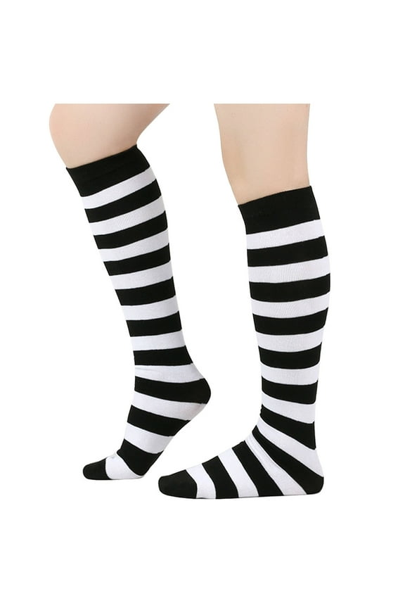 Knee High Socks Women Classic Striped Casual Tall Tube Stockings Casual Athletic Opaque Long Socks