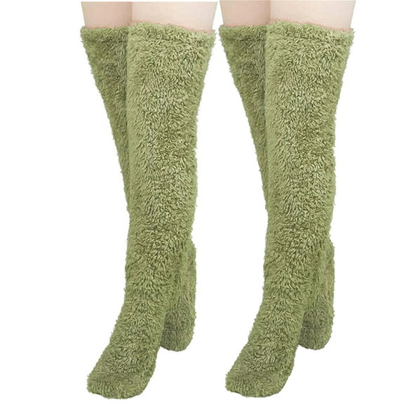 flyskyup Over Knee Fuzzy Socks For Women Fall Winter Thick Slipper Leg Warmers Soft Thigh-High Home Socks