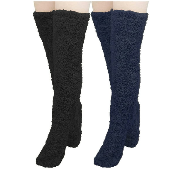 flyskyup Over Knee Fuzzy Socks For Women Fall Winter Thick Slipper Leg Warmers Soft Thigh-High Home Socks