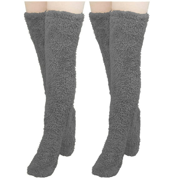 flyskyup Over Knee Fuzzy Socks For Women Fall Winter Thick Slipper Leg Warmers Soft Thigh-High Home Socks