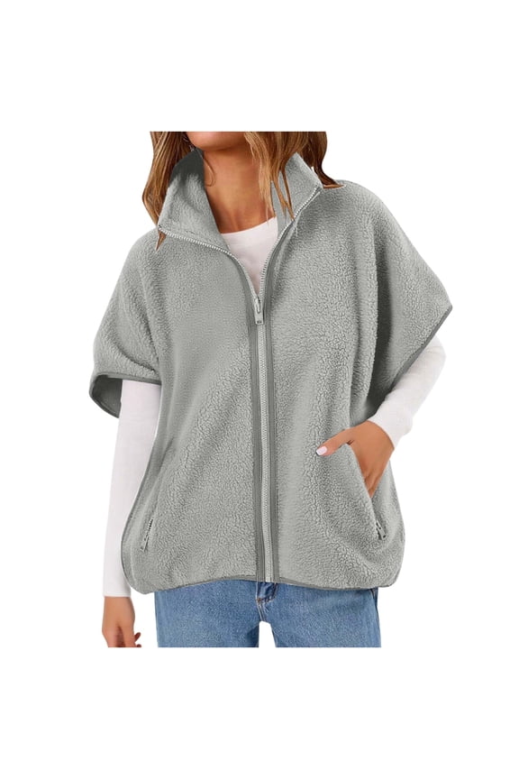 Sherpa Vest for Women Short Sleeve Fuzzy Fleece Jacket Warm Coat Outerwear with Pockets