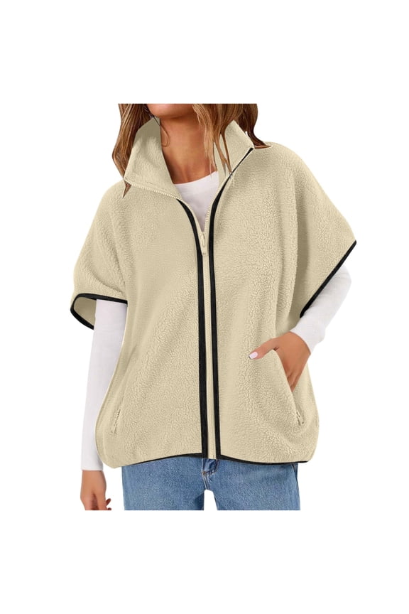 Sherpa Vest for Women Short Sleeve Fuzzy Fleece Jacket Warm Coat Outerwear with Pockets