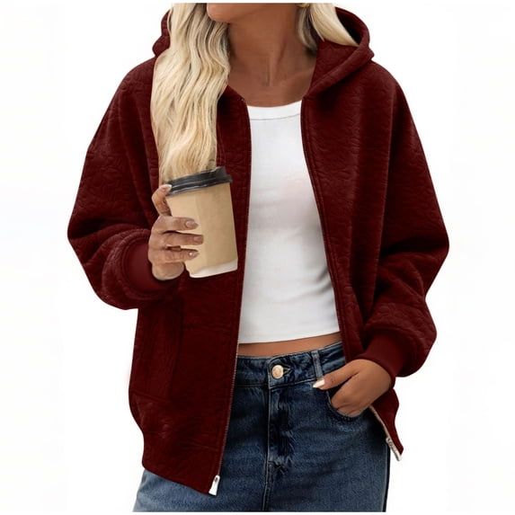 flyskyup Women's Jackets Lightweight Zip Up Hooded Coats Fall Winter Casual Outerwear with Pockets