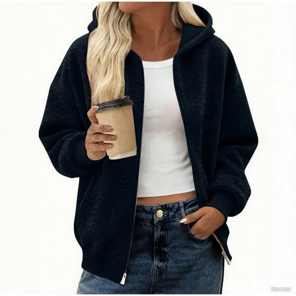 flyskyup Women's Jackets Lightweight Zip Up Hooded Coats Fall Winter Casual Outerwear with Pockets