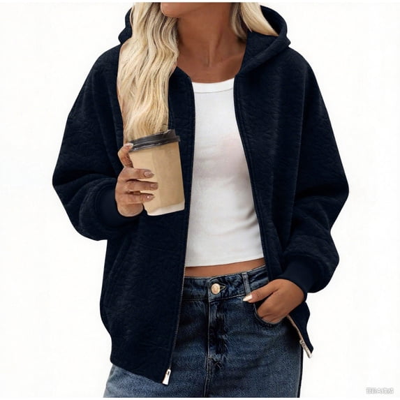 flyskyup Women's Jackets Lightweight Zip Up Hooded Coats Fall Winter Casual Outerwear with Pockets
